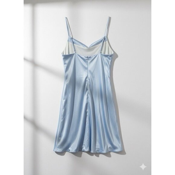 Hemline Light Blue Cowl Neck Satin Slip Midi Dress Sz M Flowy Lightweight - Picture 3 of 7